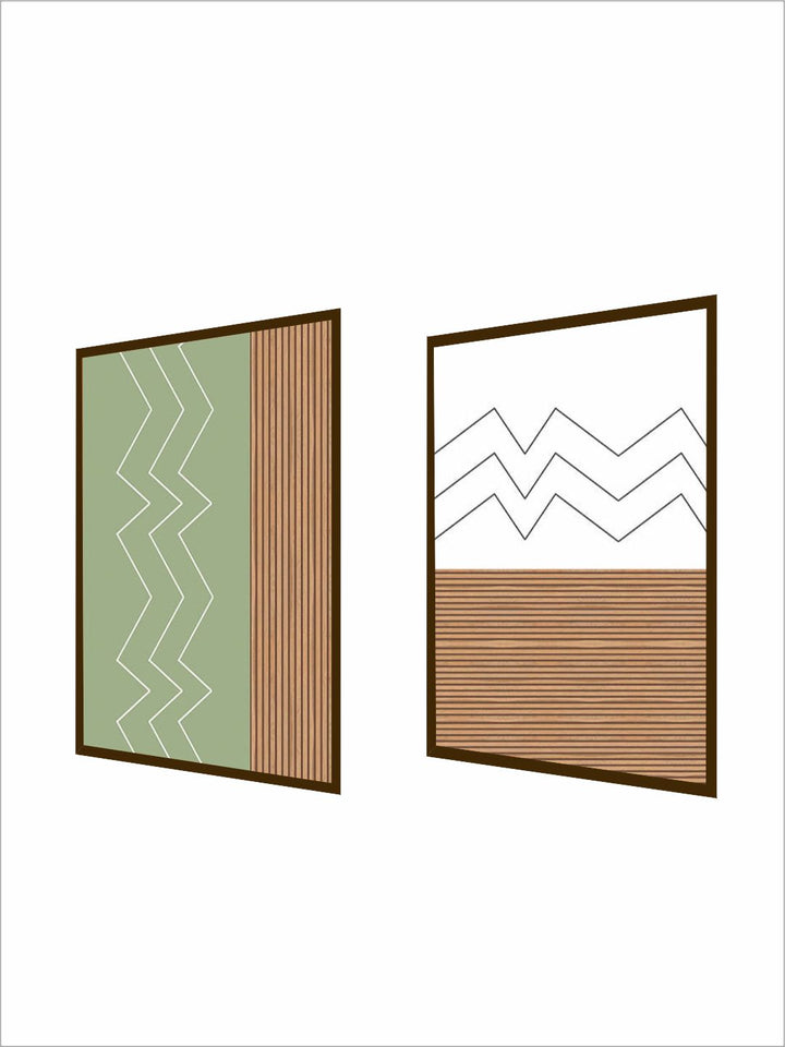 "  Set Of 2 Brown & Green Abstract Framed Wall Painting''
