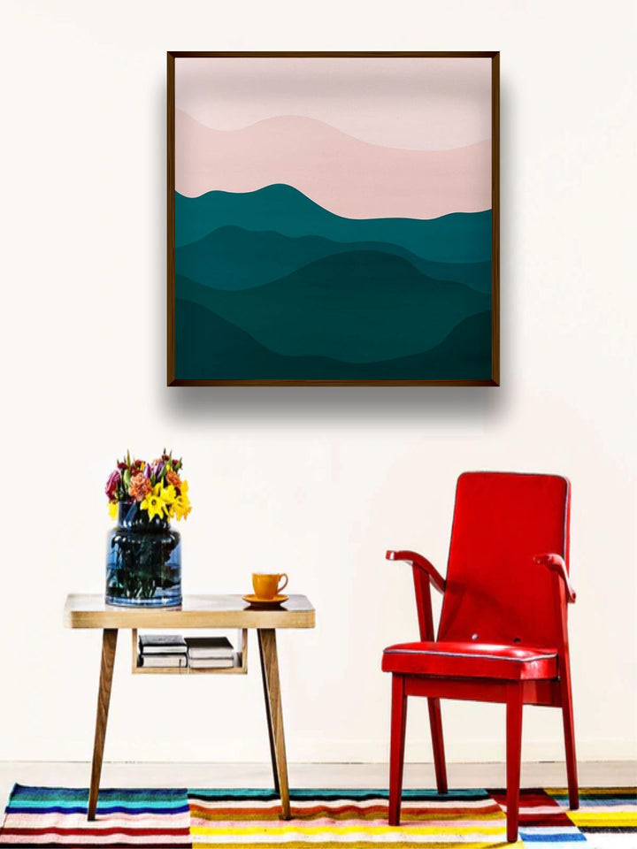 "   Green & Pink Abstract Framed Wall Painting''