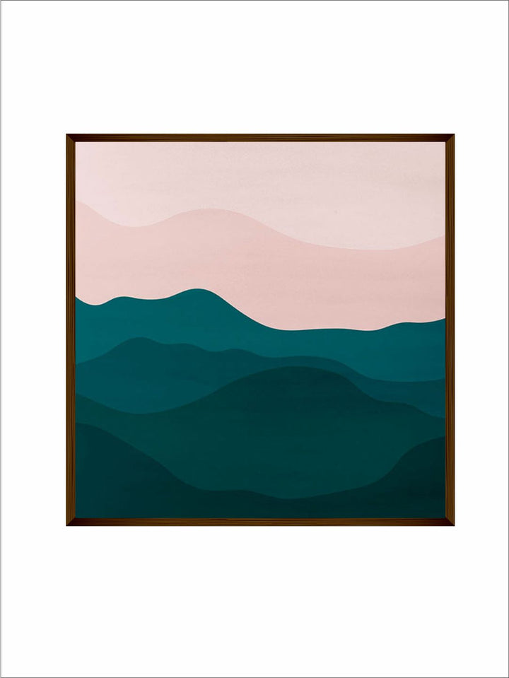 "   Green & Pink Abstract Framed Wall Painting''