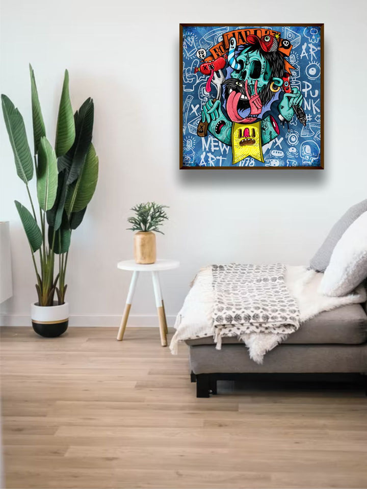 "   Blue & Red Abstract Wall Paintings''