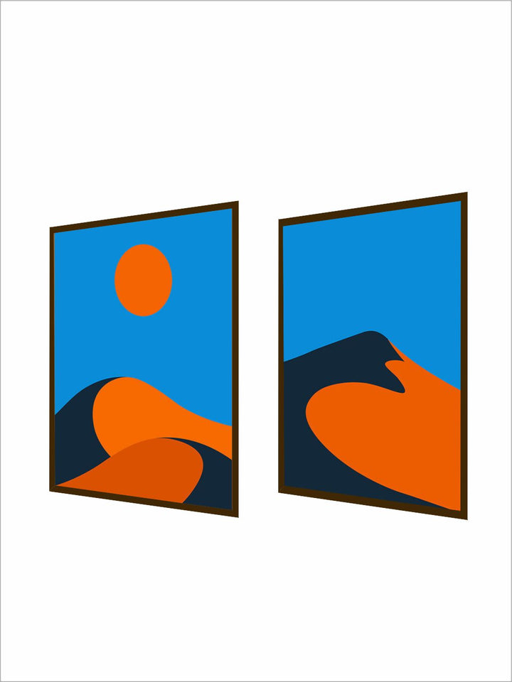 "   Set Of 2 Blue & Orange Abstract Framed Wall Painting''