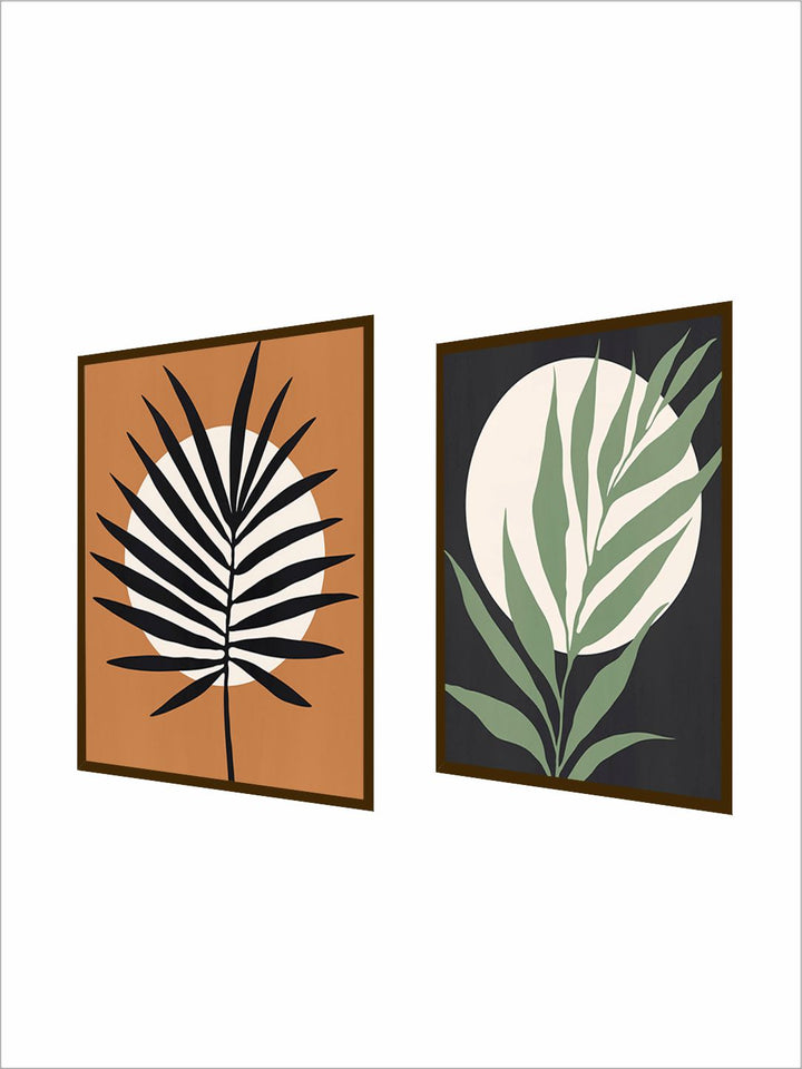 "    Set of 2 Brown & Green Abstract Wood Wall Art''