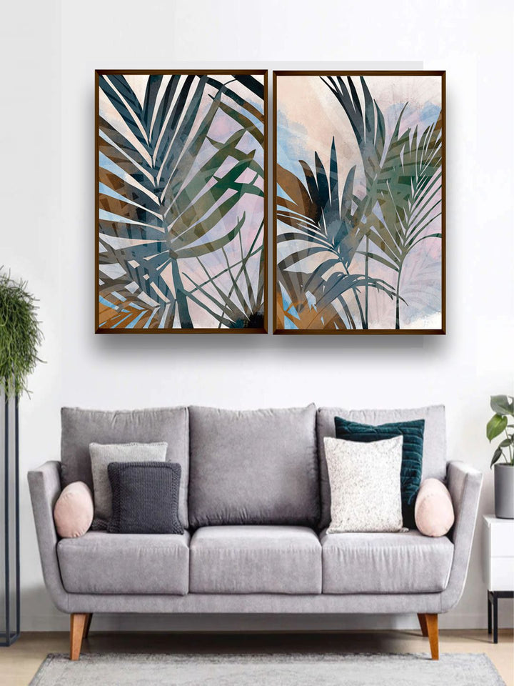 "    Brown & Green Abstract Framed Wall Painting''