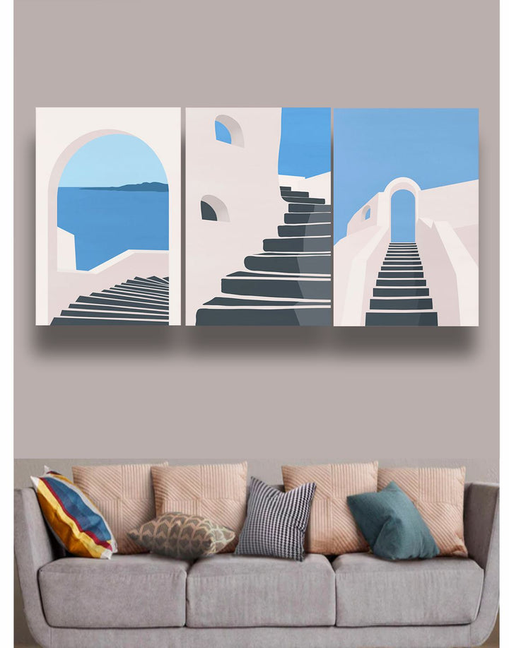 "    Blue & Cream Abstract Painting Wall Art''
