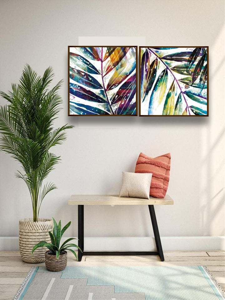 "    Set Of 2 Blue & White Abstract Framed Wall Painting''