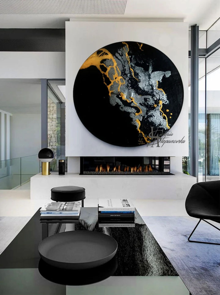 " Black  Grey Abstract Printed Canvas Painting Wall Art''