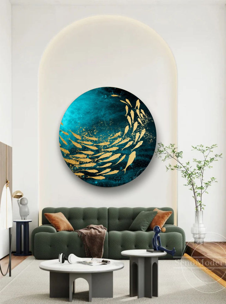 " Blue & Gold-Coloured Abstract Wall Art''