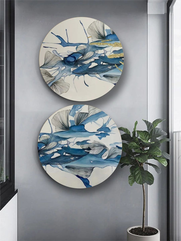 " Set Of 2 Blue & Grey Abstract Painting Framed Wall Art''