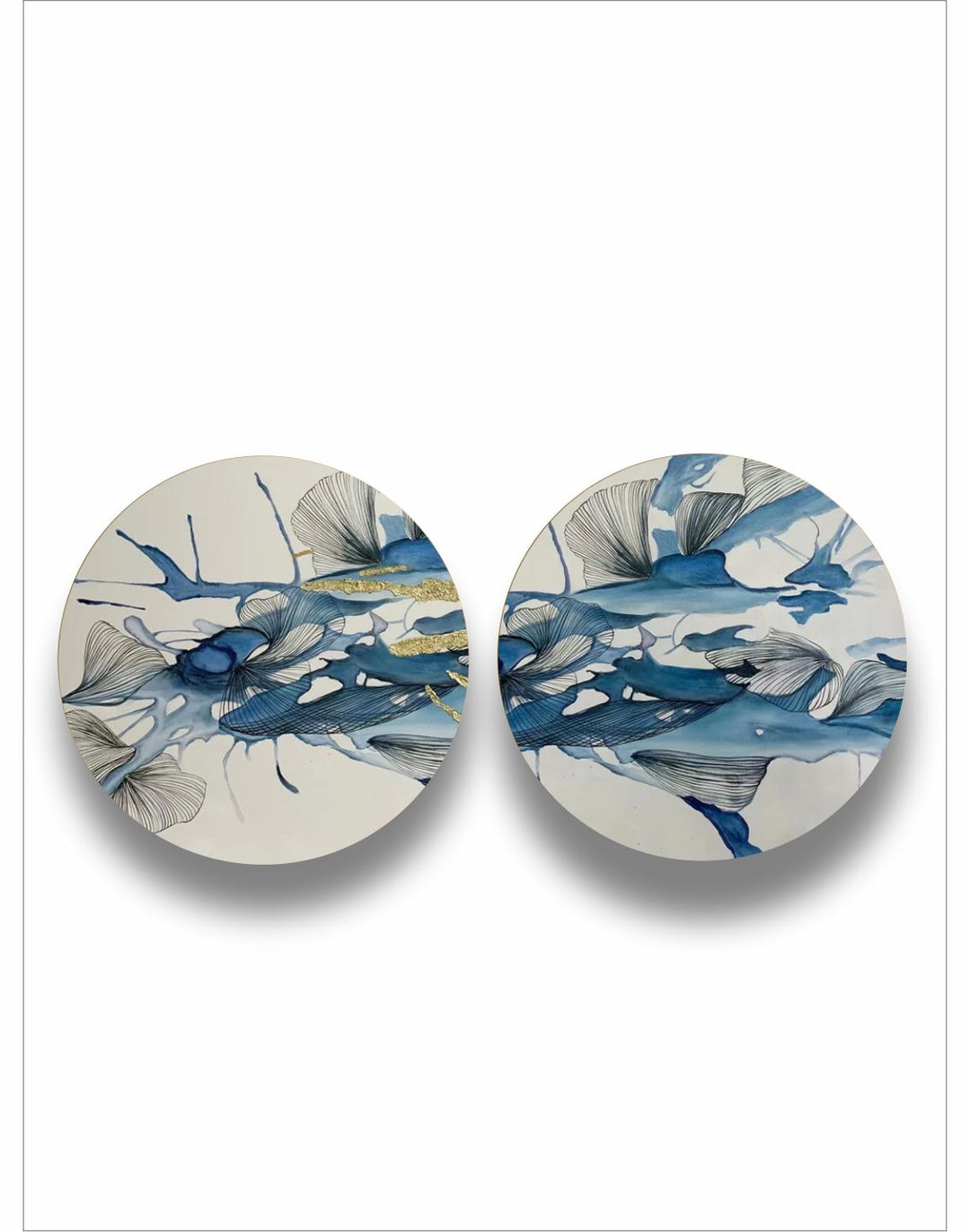 " Set Of 2 Blue & Grey Abstract Painting Framed Wall Art''