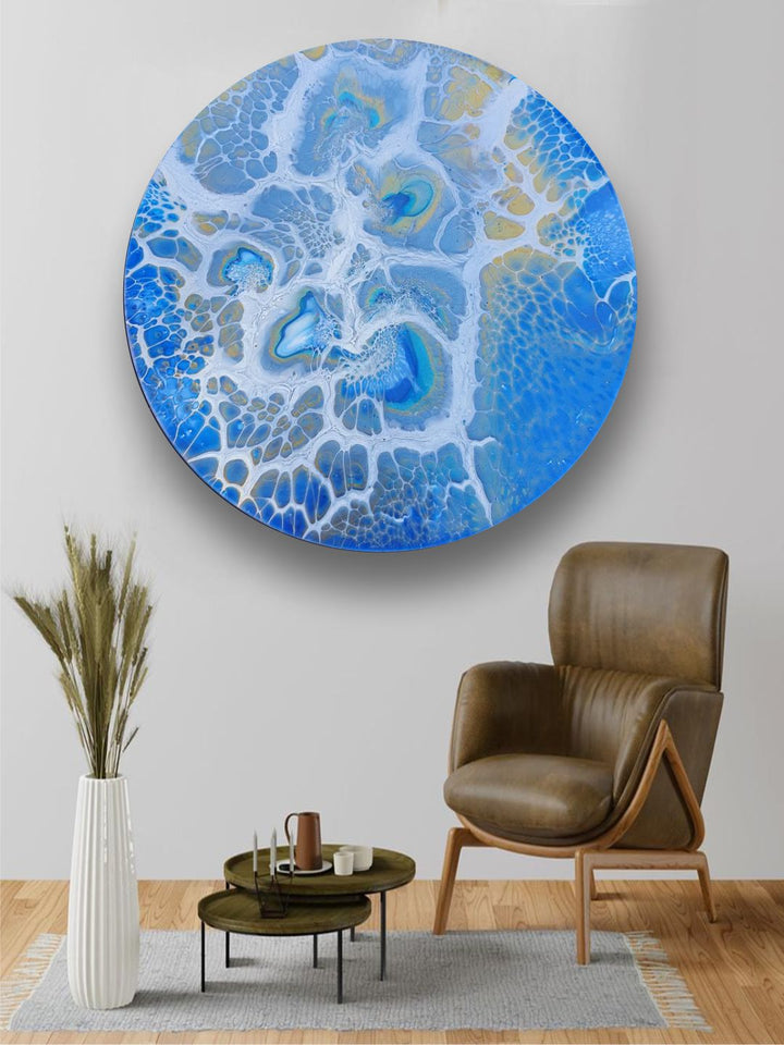 "  Blue & White Abstract Framed Wall Painting''