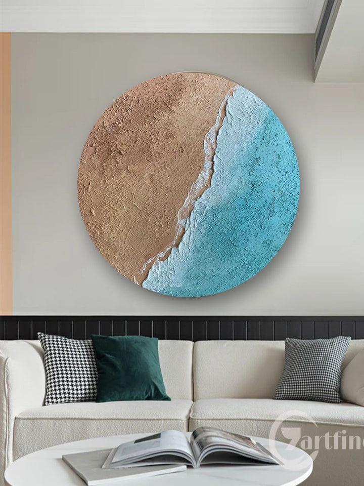"   Blue & Beige Abstract Painting Wall Art (20X20 INCHES)''