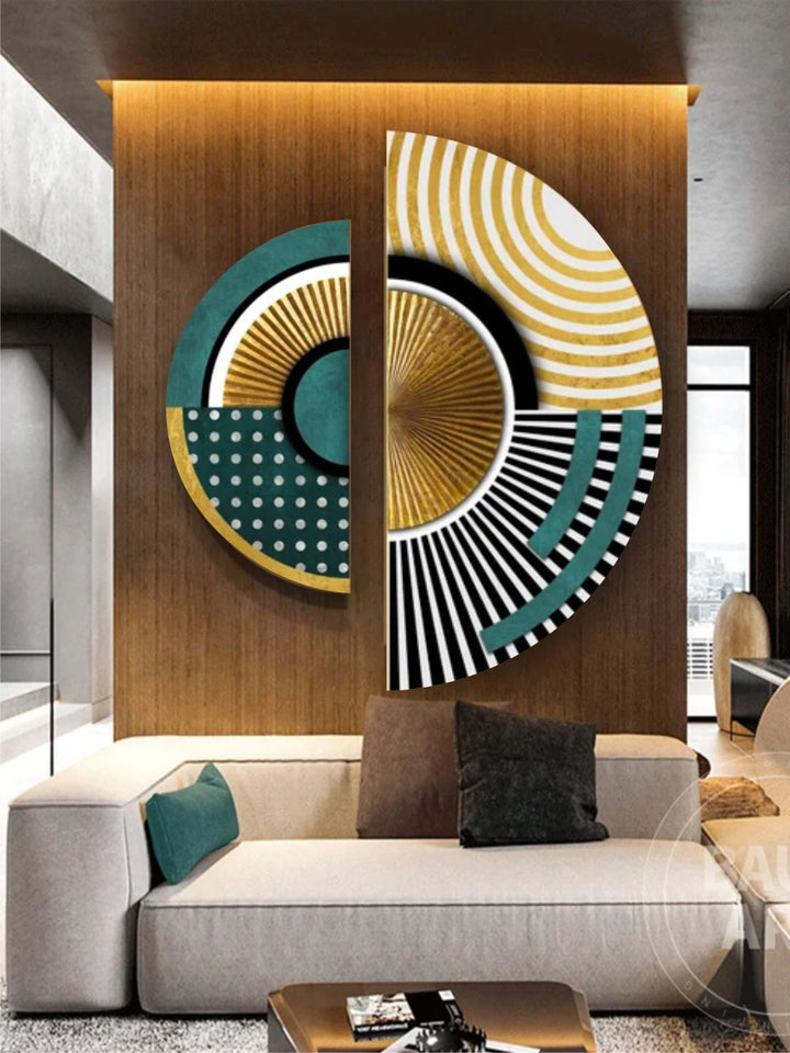 "  Set of 2  Yellow  Green Printed Abstract Wood Wall Art''