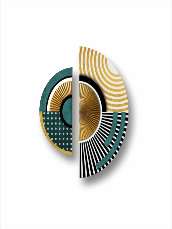 "  Set of 2  Yellow  Green Printed Abstract Wood Wall Art''