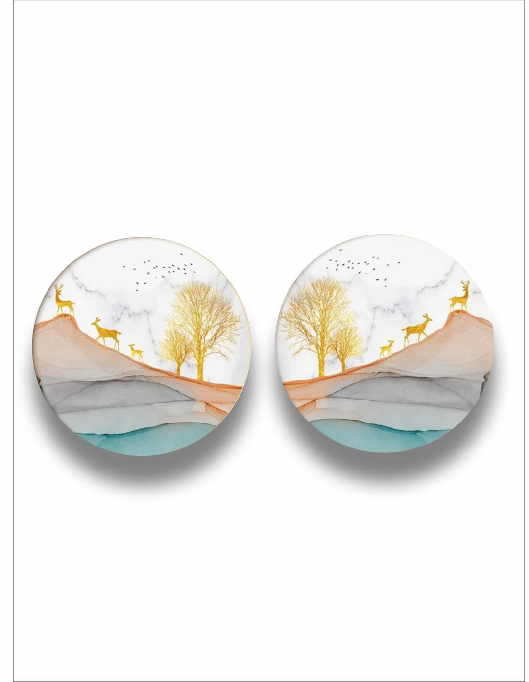 "  Set Of 2 White & Blue Printed Abstract Painting Wall Art''