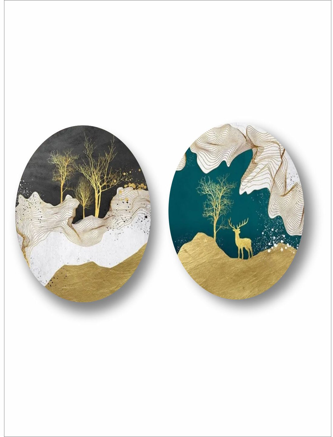 "   Grey & Green Printed Abstract Wood Wall Art''