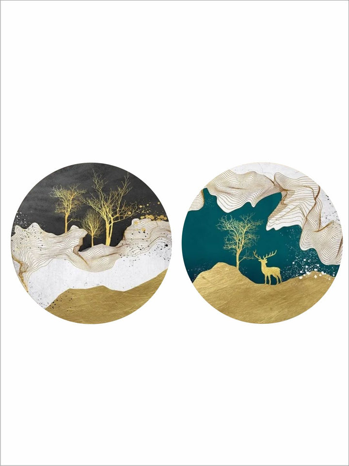 "   Grey & Green Printed Abstract Wood Wall Art''