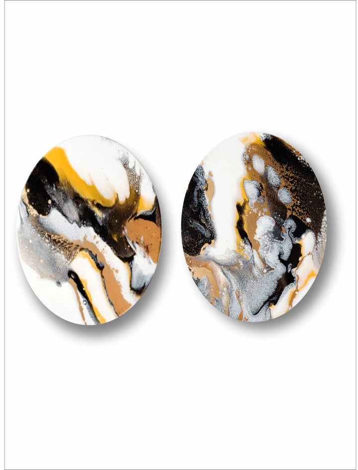 "  Set Of 2 White & Black Printed Abstract Painting Wall Art''