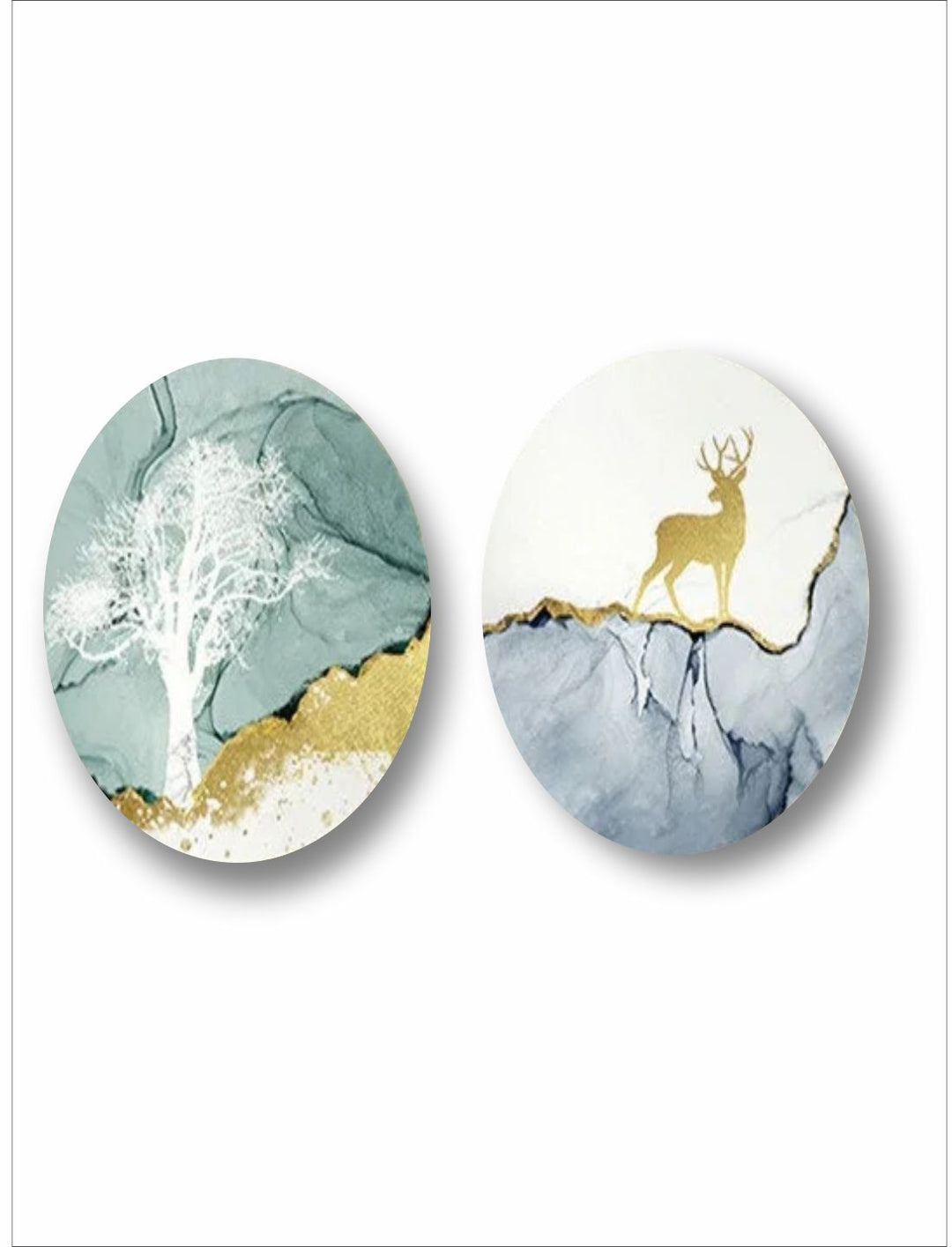 "  Set Of 2 White & Blue Printed Abstract Painting Wall Art''