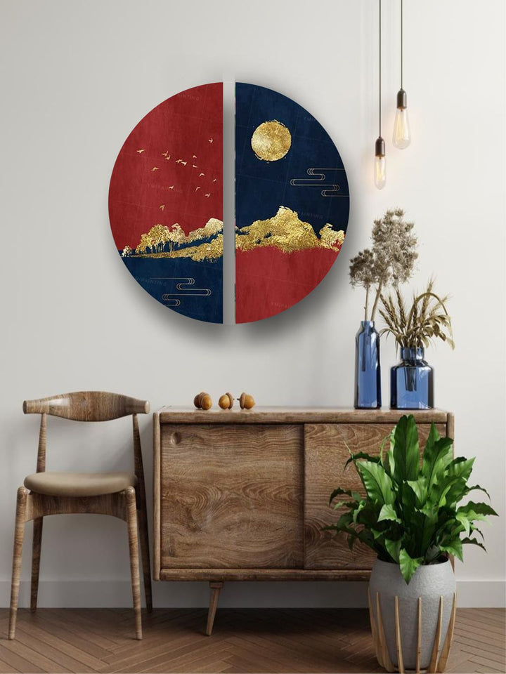 "   Maroon & Blue Abstract Wall Art''