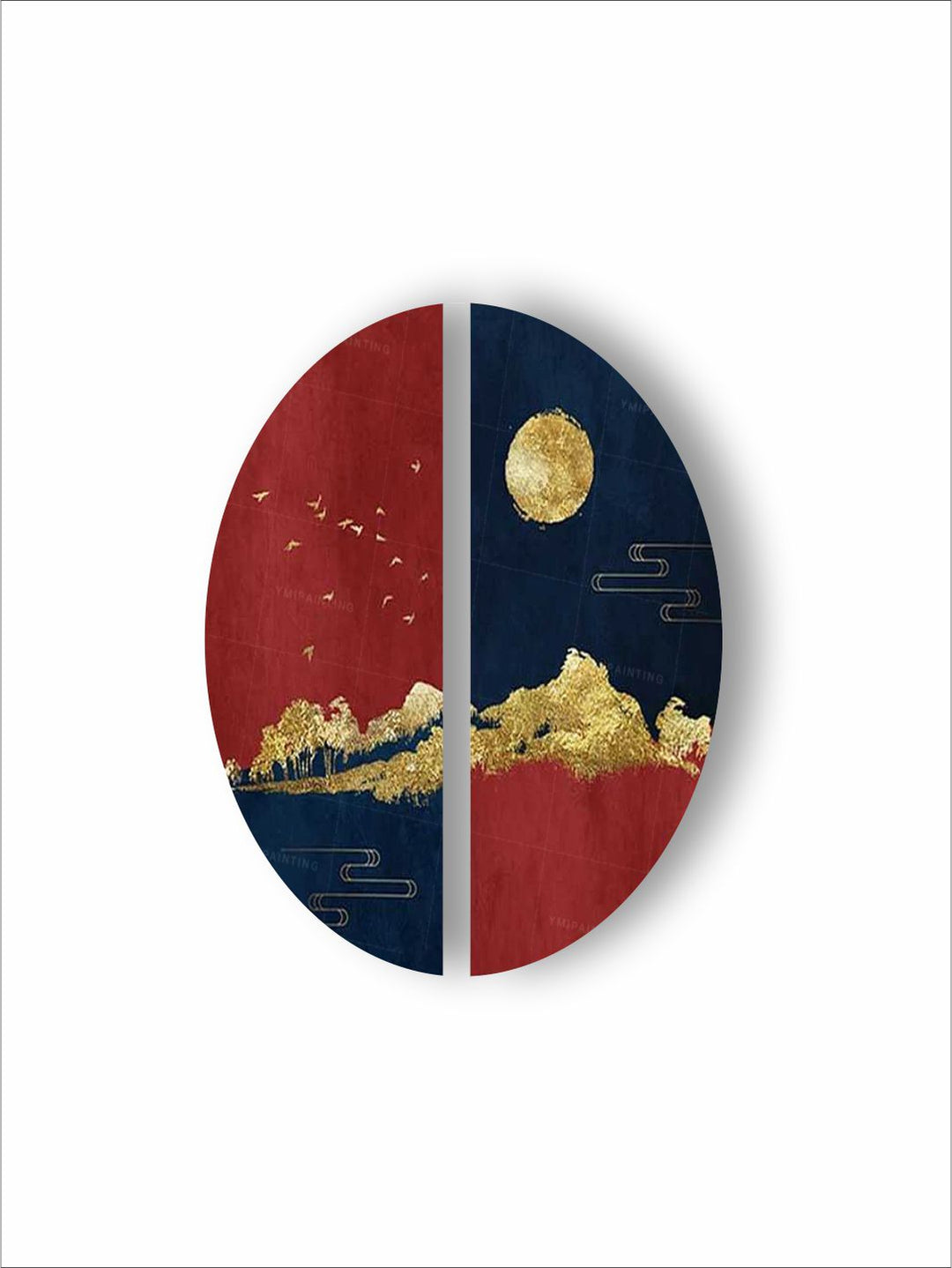 "   Maroon & Blue Abstract Wall Art''