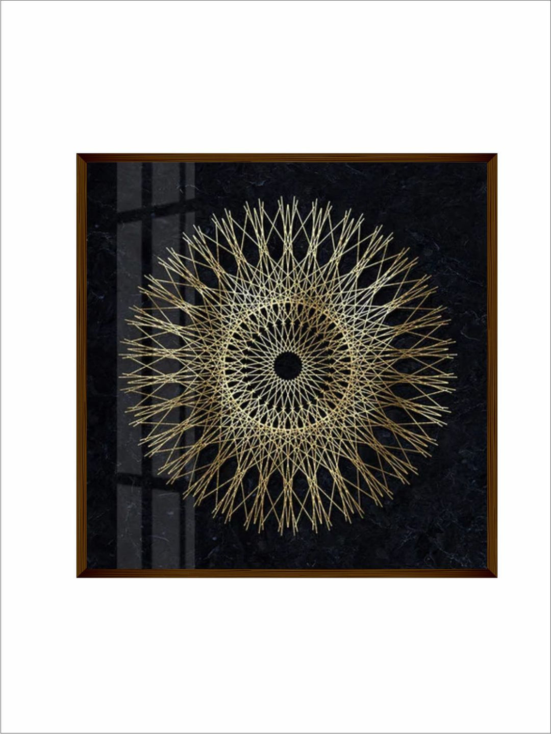 "   Black & Yellow Printed Abstract Wood Wall Art''