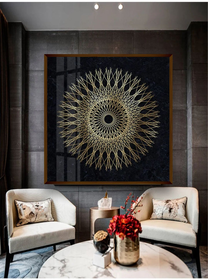 "   Black & Yellow Printed Abstract Wood Wall Art''