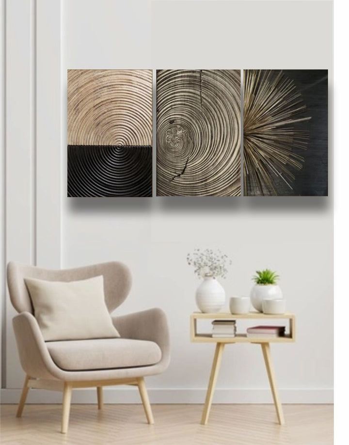 "  Set Of 3 Black & Brown Abstract Wall Art''