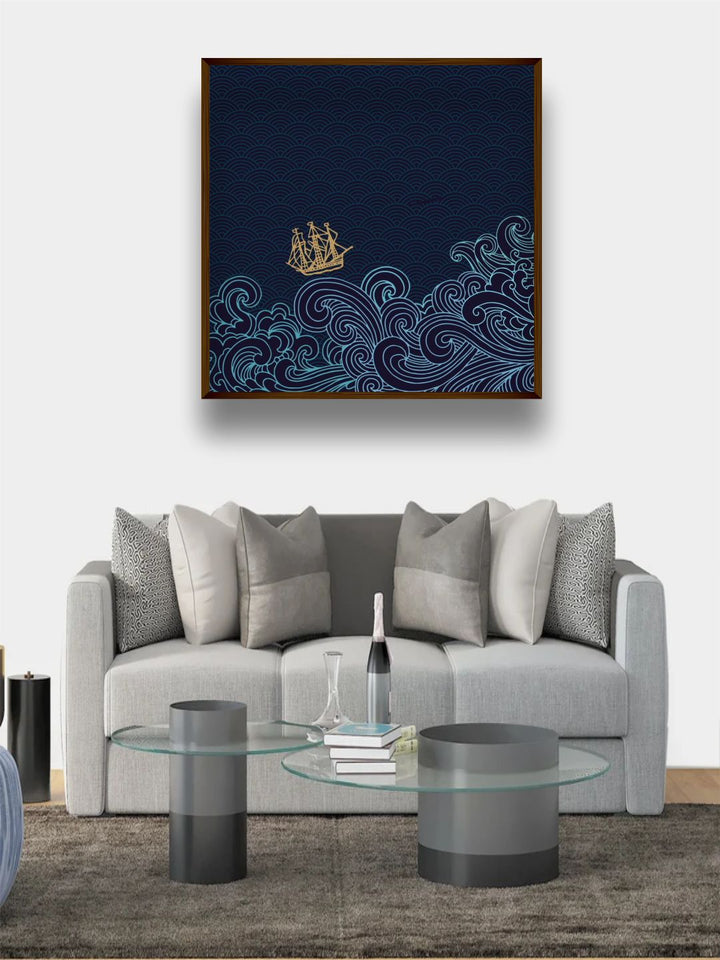 "   Navy-Blue Abstract Framed Wall Painting''