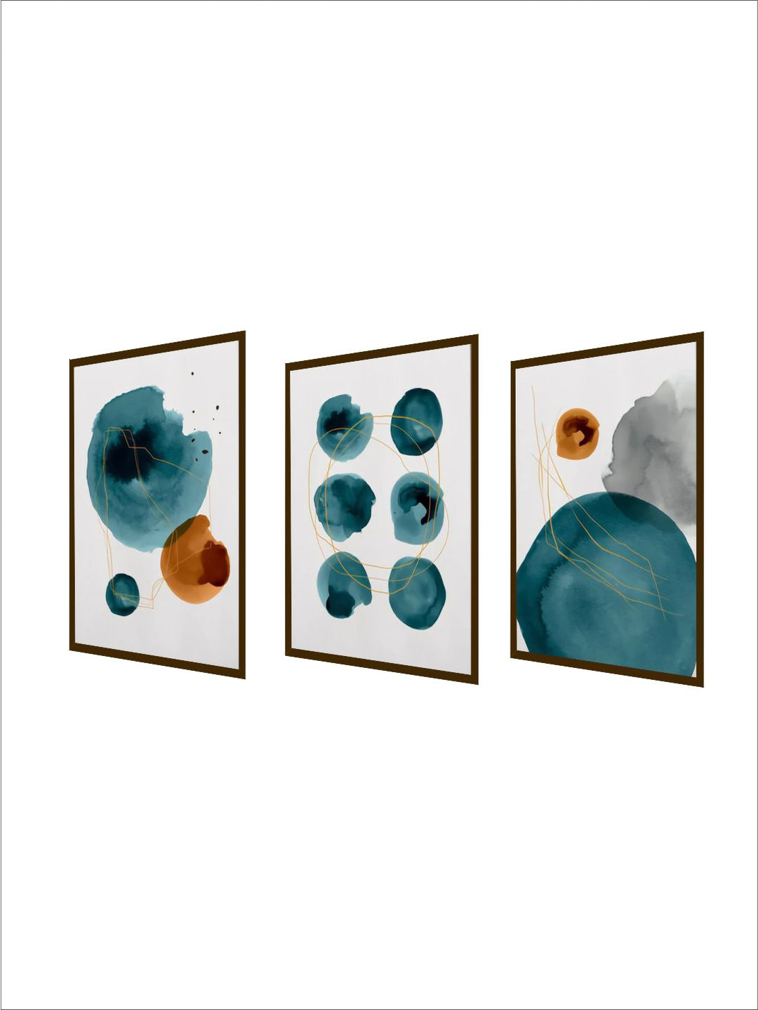 " Set Of 3 White & Blue Abstract Painting Wall Art''