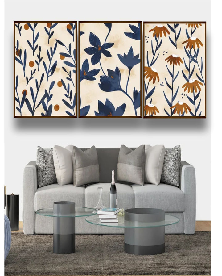 "  Set of 3 Multi-Coloured Floral Painting''