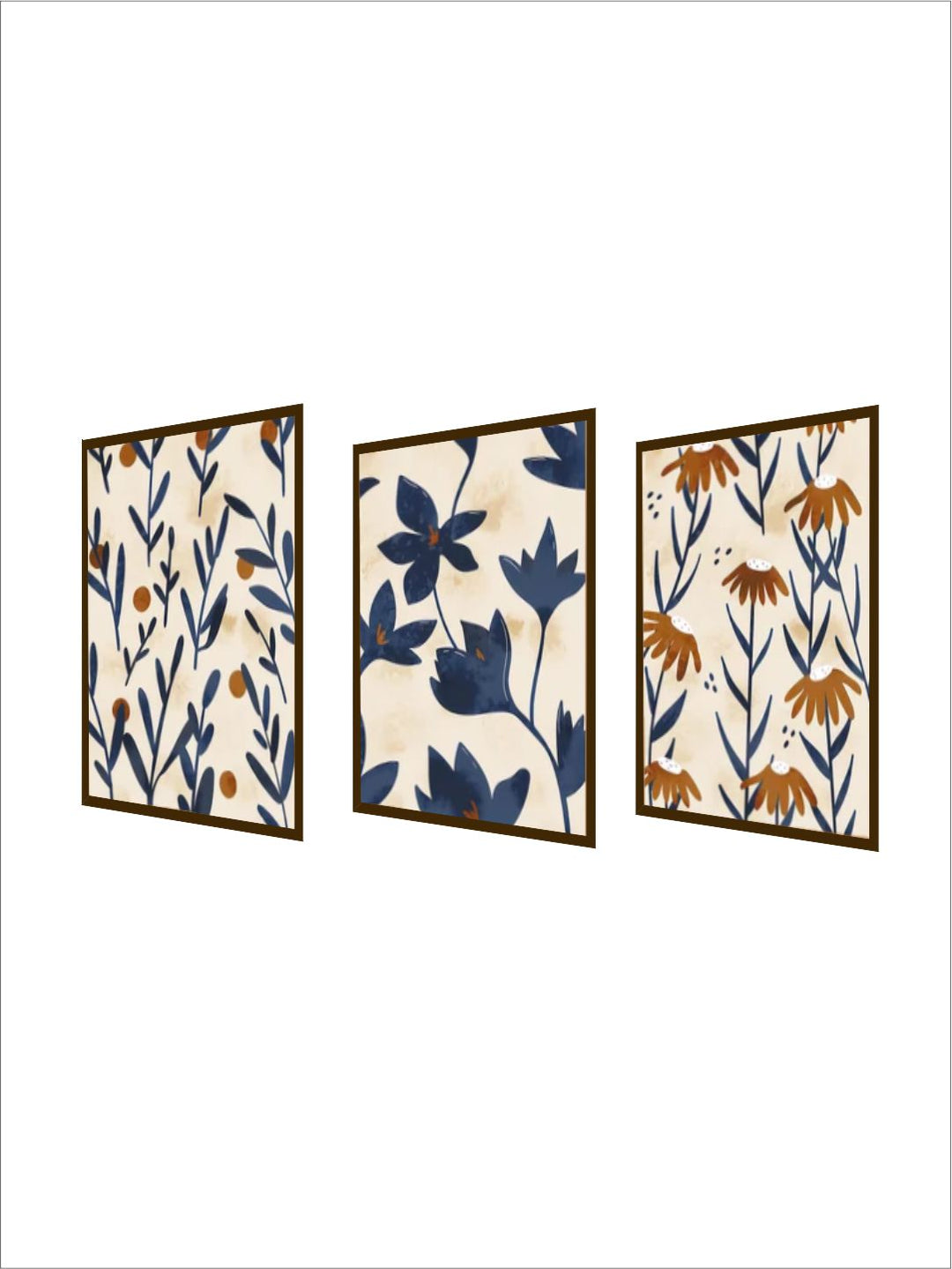 "  Set of 3 Multi-Coloured Floral Painting''
