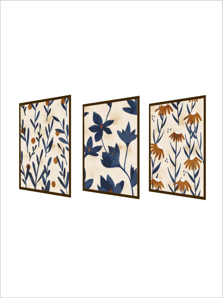"  Set of 3 Multi-Coloured Floral Painting''