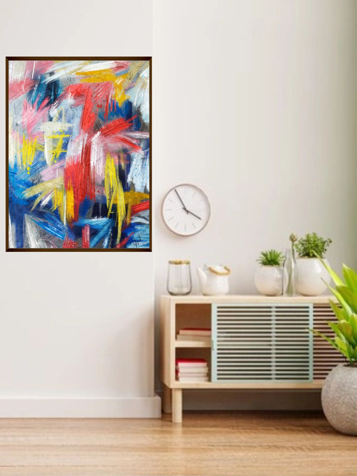 "Blue  Red Abstract Painting Framed Wall Art''