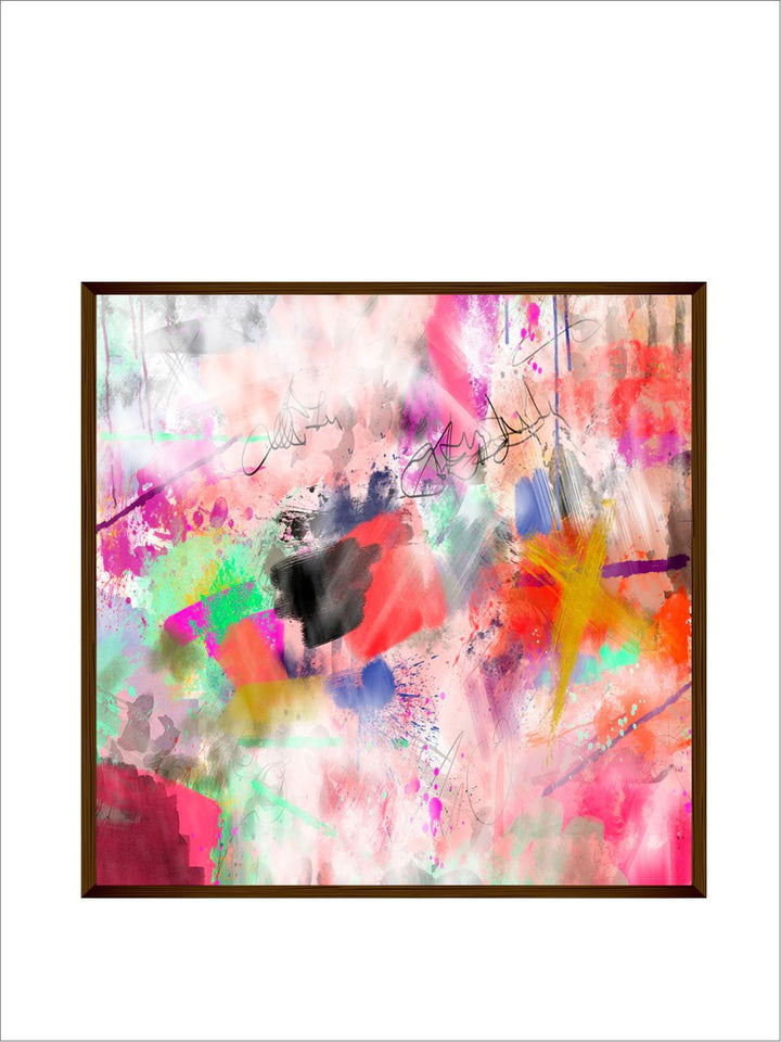 "Pink  Blue Abstract Framed Wall Painting''
