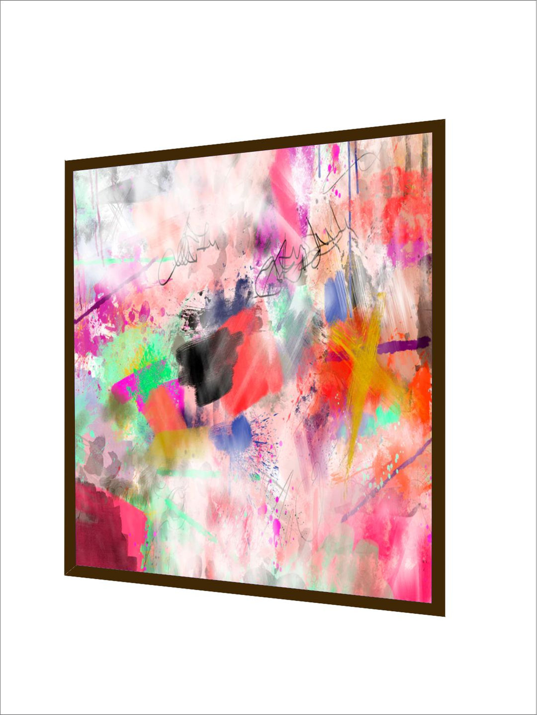 "Pink  Blue Abstract Framed Wall Painting''