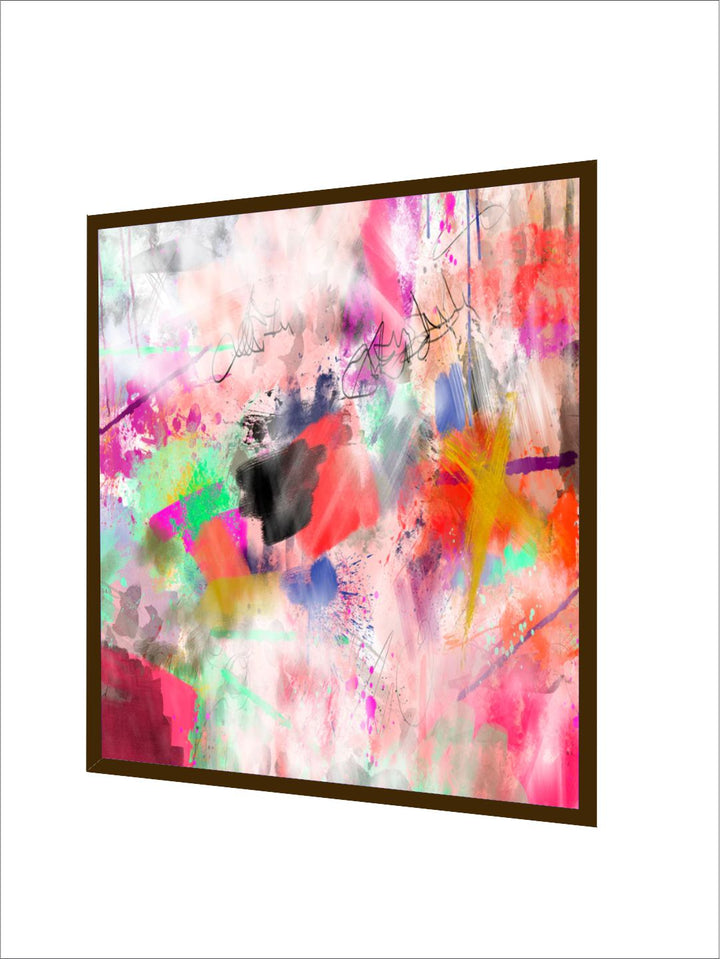"Pink  Blue Abstract Framed Wall Painting''