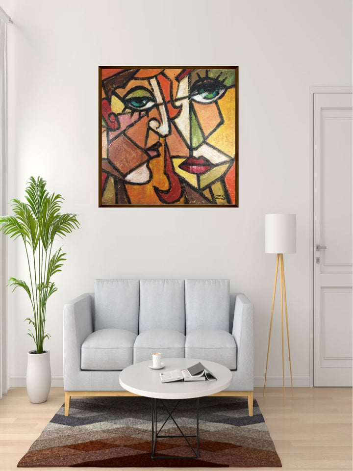 "Brown  Green Abstract Painting Framed Wall Art''