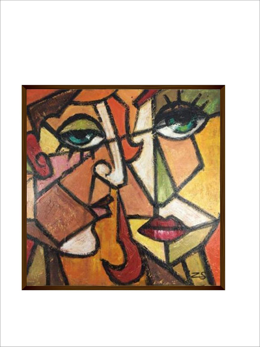 "Brown  Green Abstract Painting Framed Wall Art''