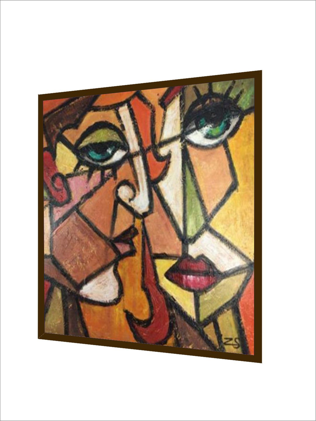 "Brown  Green Abstract Painting Framed Wall Art''