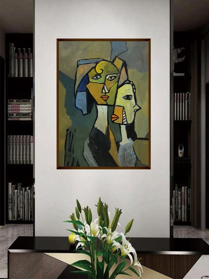"Olive Green  Blue Abstract Painting Canvas Wall Art''