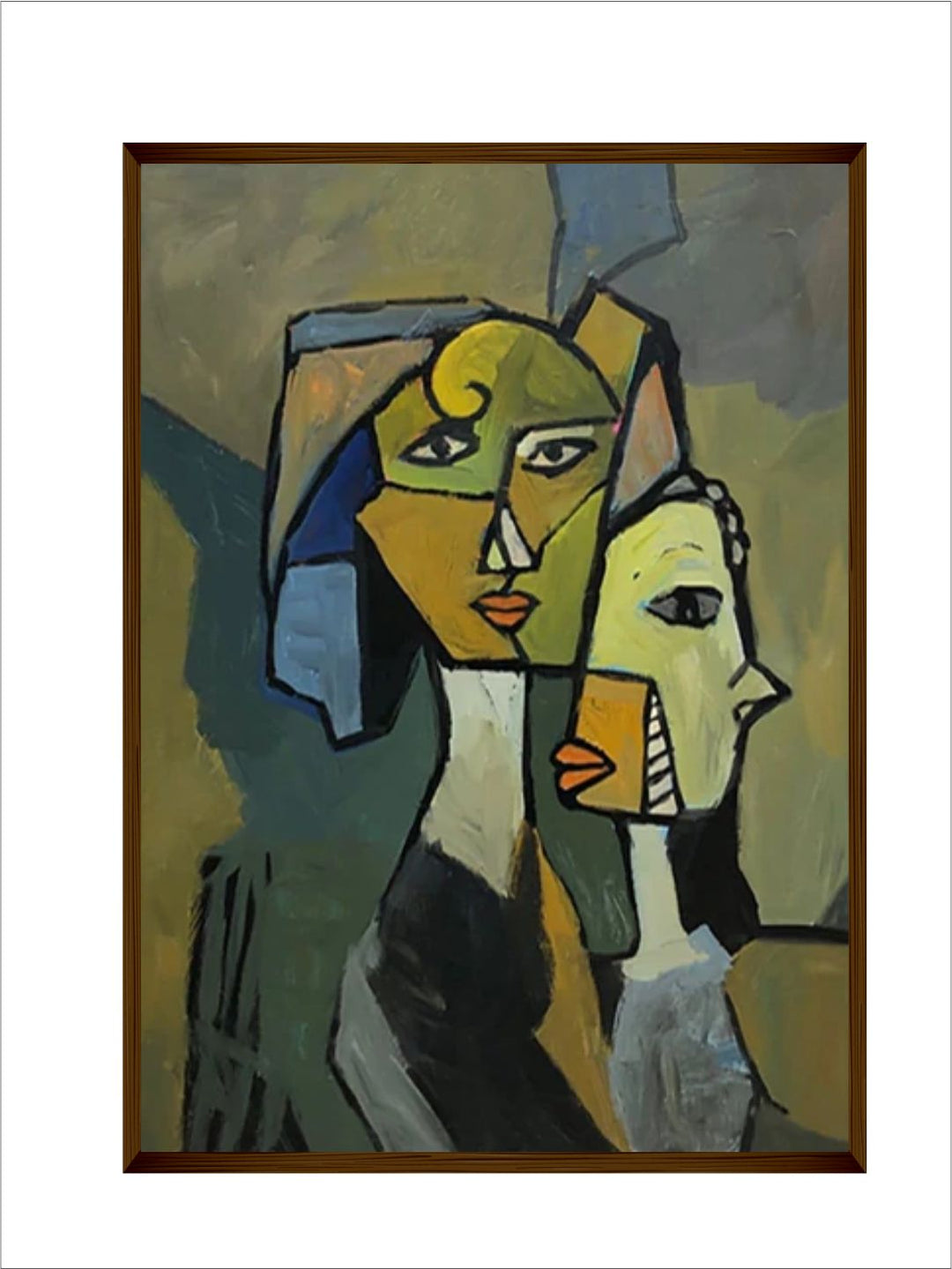 "Olive Green  Blue Abstract Painting Canvas Wall Art''