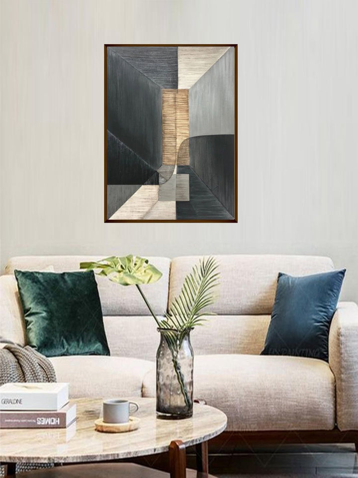 "Grey  Cream Colored Abstract Painting Wall Art''
