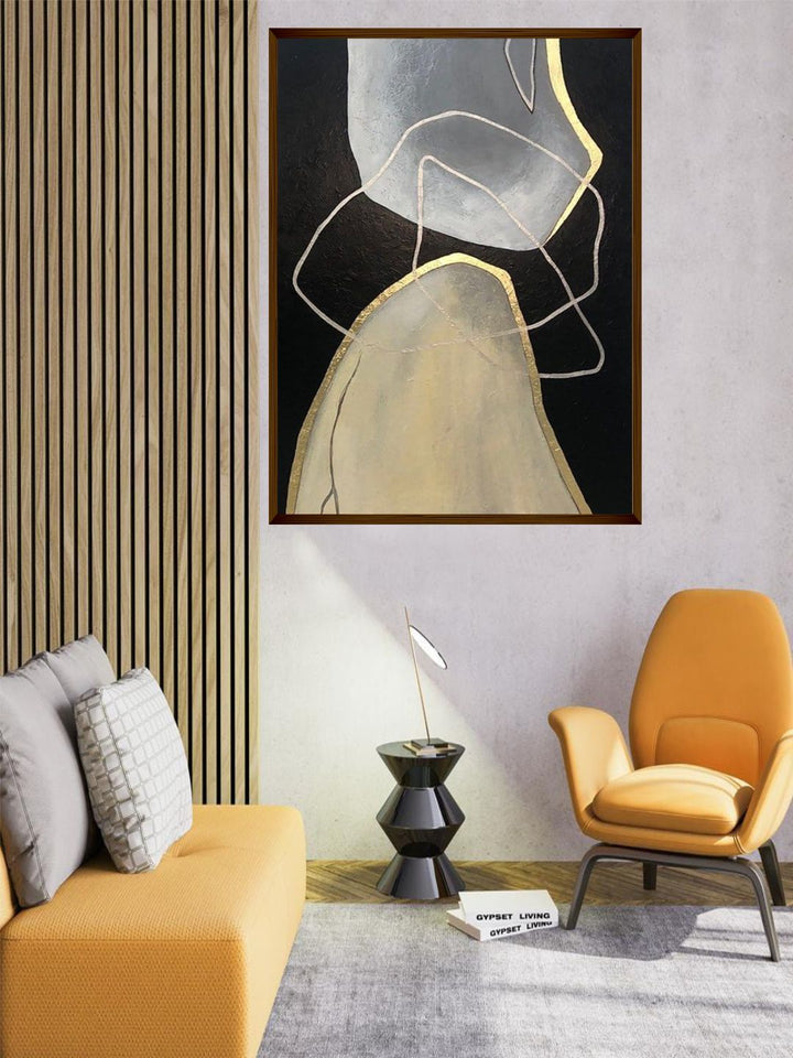 "Black  Grey Abstract Painting Framed Wall Art''
