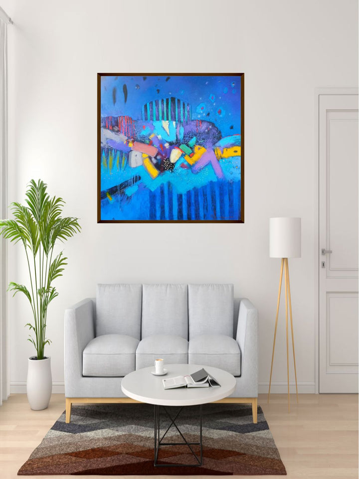 " Blue  Yellow Abstract Painting Wall Art''