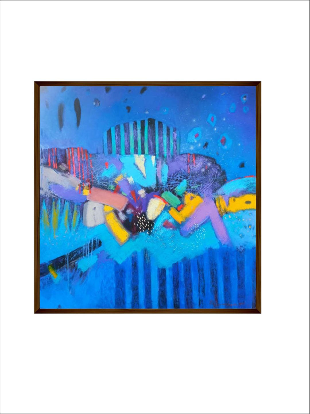 " Blue  Yellow Abstract Painting Wall Art''