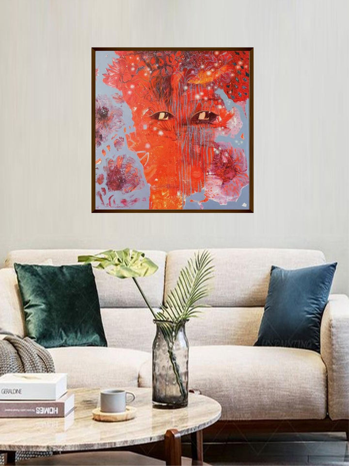 "Grey  Red Abstract Painting Wall Art''