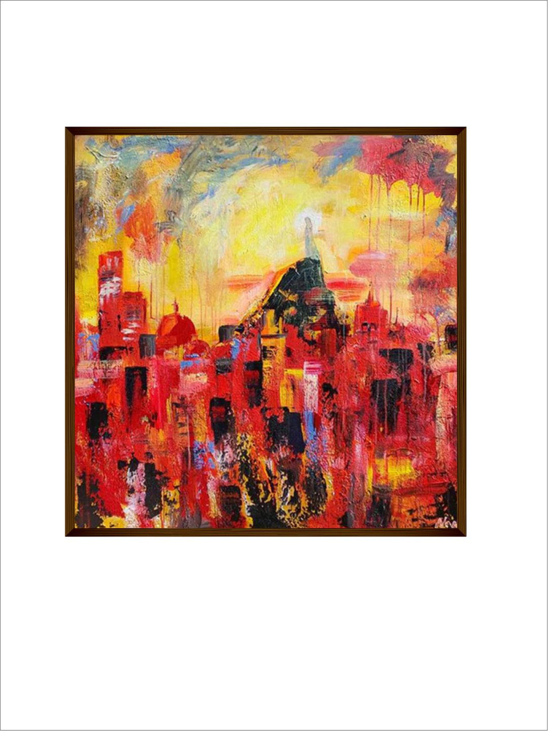 "Red  Yellow Abstract Painting Framed Wall Art''