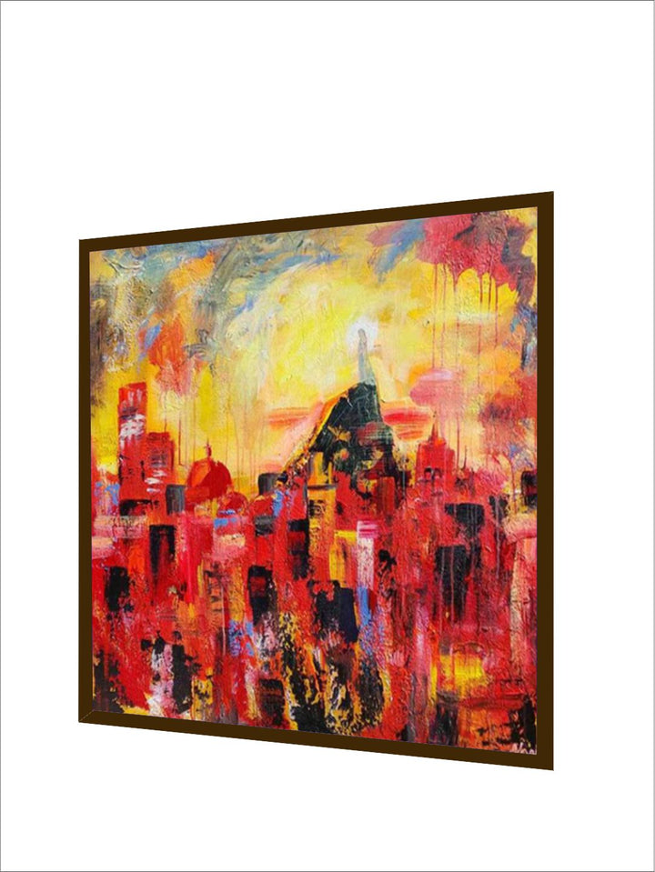 "Red  Yellow Abstract Painting Framed Wall Art''