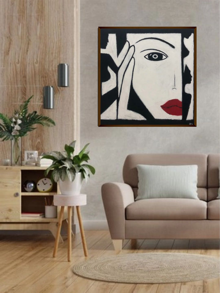 "Black  White Abstract Painting Framed Wall Art''