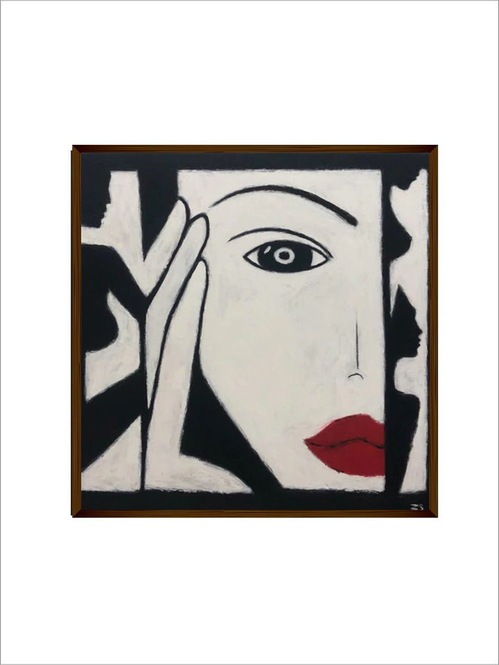 "Black  White Abstract Painting Framed Wall Art''
